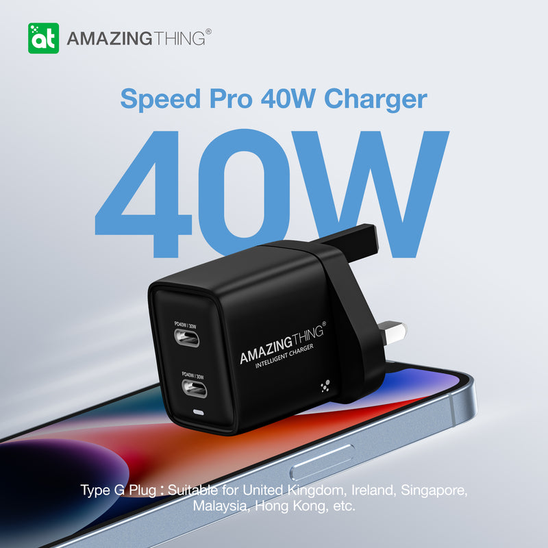 SPEED PRO Dual USB-C Ports Wall Charger PD 40W