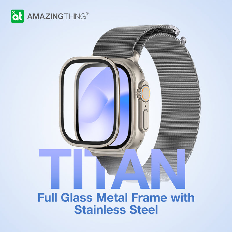 Apple Watch Ultra 49mm鋼化玻璃保護貼 自帶金屬邊框全面保護