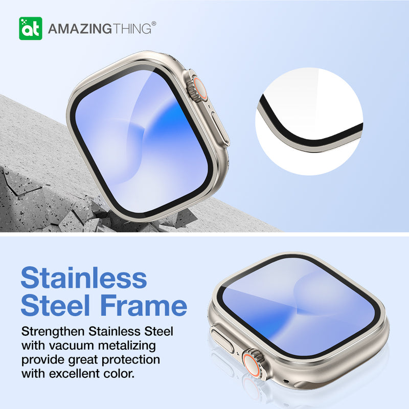 Apple Watch Ultra 49mm鋼化玻璃保護貼 自帶金屬邊框全面保護