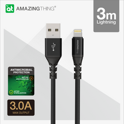 USB-A to Lightning 3M POWERMAX PLUS Anti-microbial charge & sync cable MFi License
